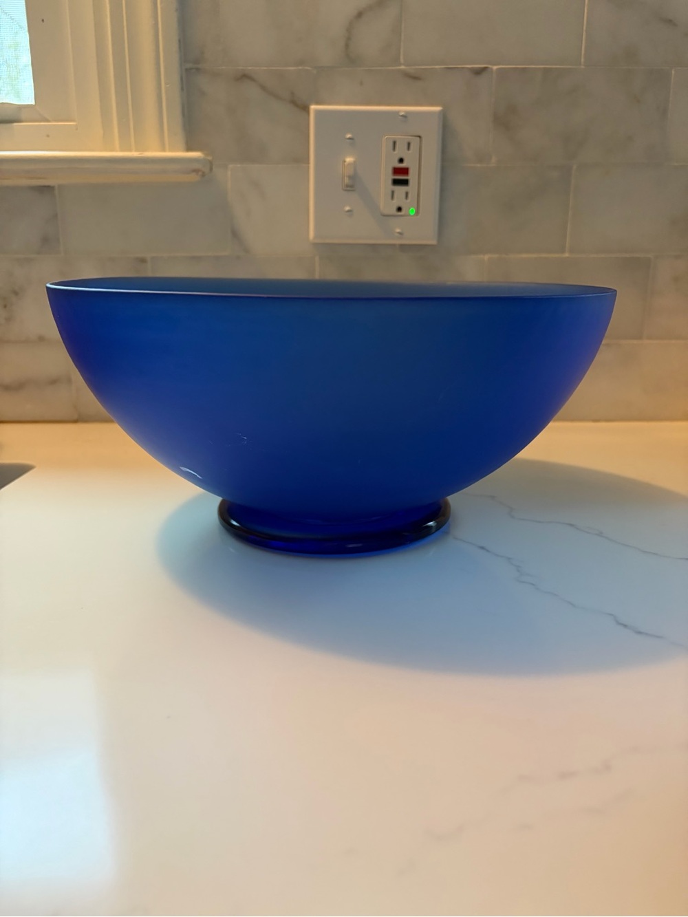 Cobalt Blue Vintage Frosted Glass Bowl 9.5 in Diameter 4.5 Inches High. - Picture 2 of 10